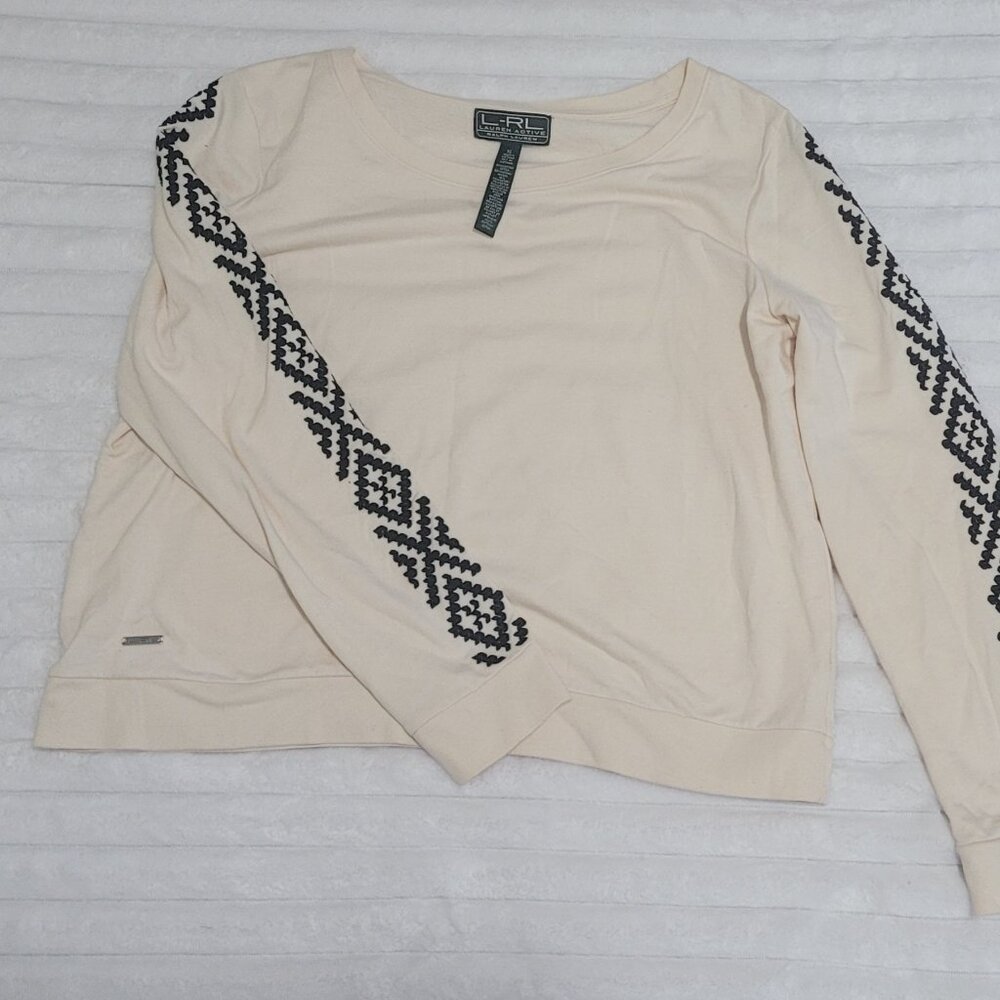 Ralph Lauren LRL Active Cream Sweatshirt XL – Embroidered Sleeve Detail